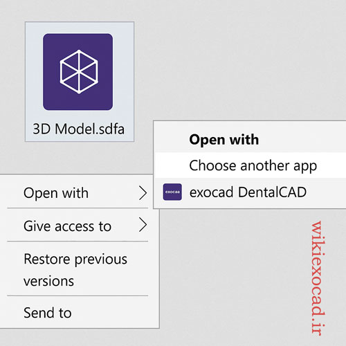 تنظیم اگزوکد به عنوان برنامه پیشفرض برای دادههای سهبعدی (Make exocad default program for 3D-Data) 1 فایل 3D را با exocad باز کن